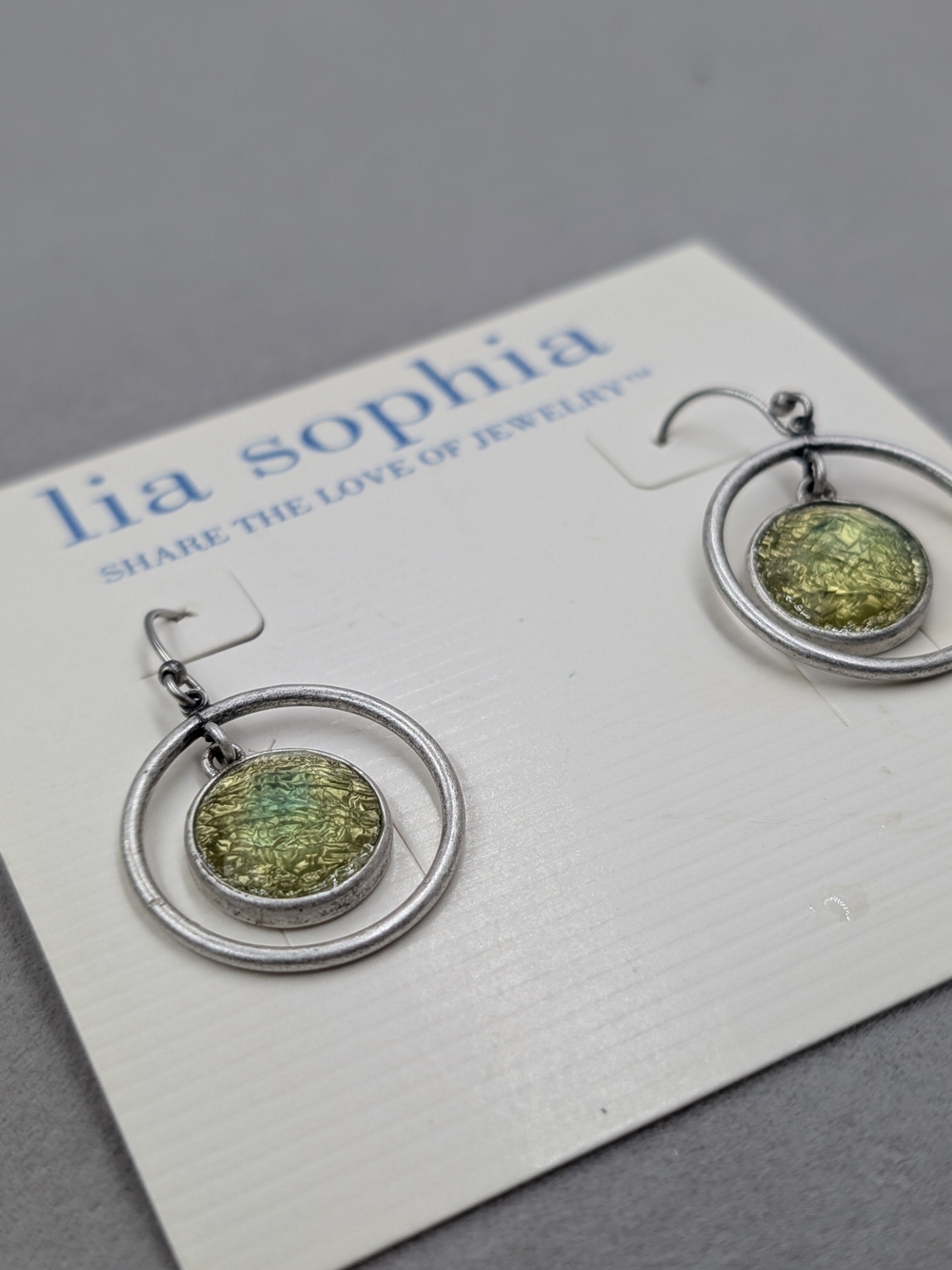 Lia Sophia Yellow-Green Textured Glass Double Hoop Earrings